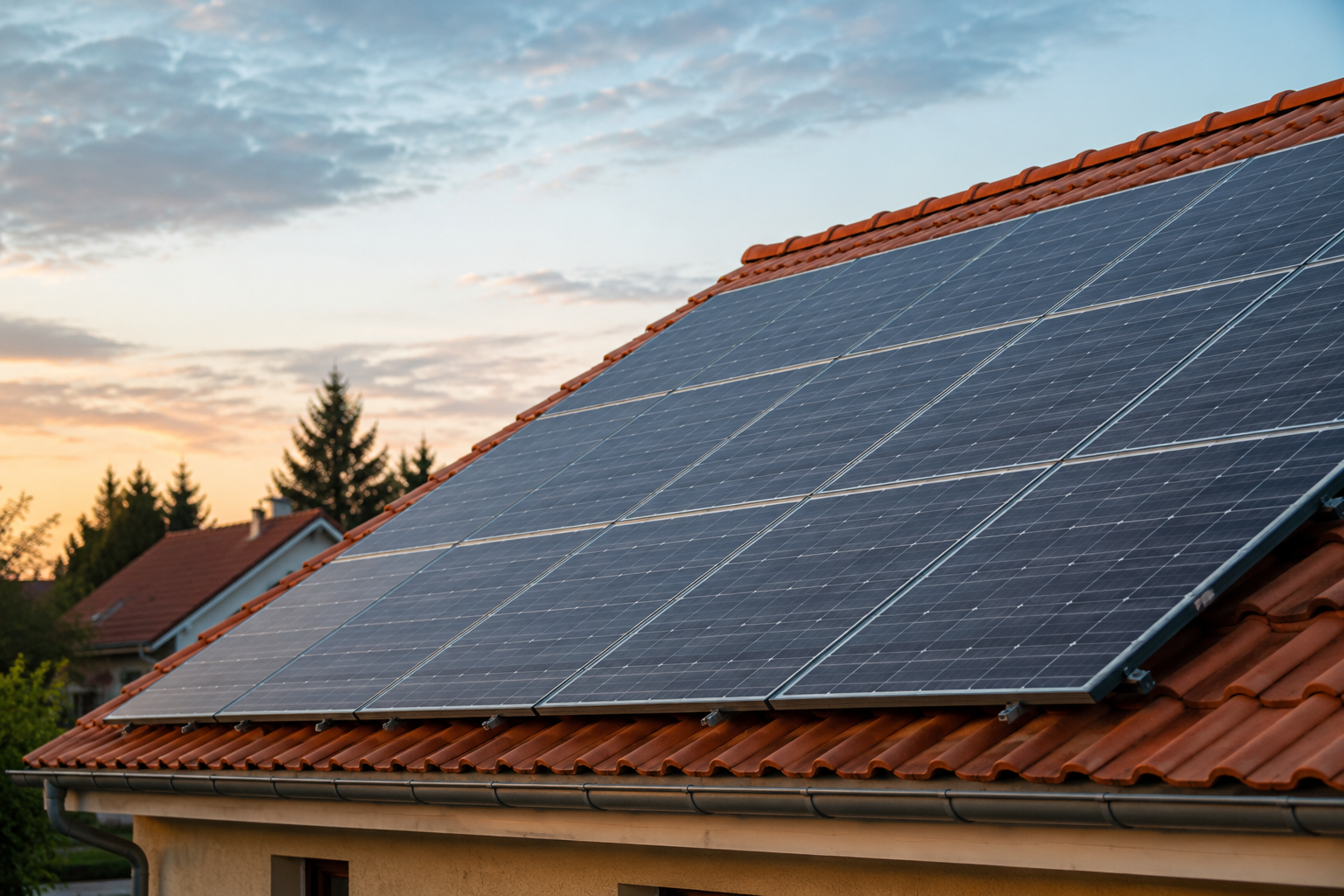 Installateur posant des panneaux photovoltaïques sur un toit